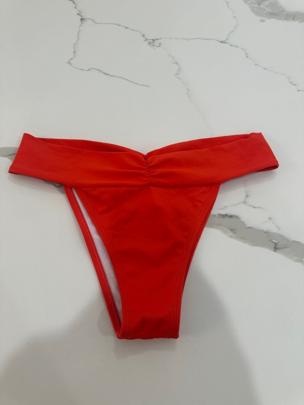 Red High-Cut Bikini Bottom with Twist Waistband